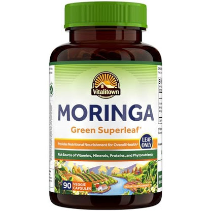 Vitalitown Moringa Kapseln – Reine Moringa Oleifera Blätter, Ohne Stängel, Kein Koffein, Energie & Immunsystem, 90 Kapseln