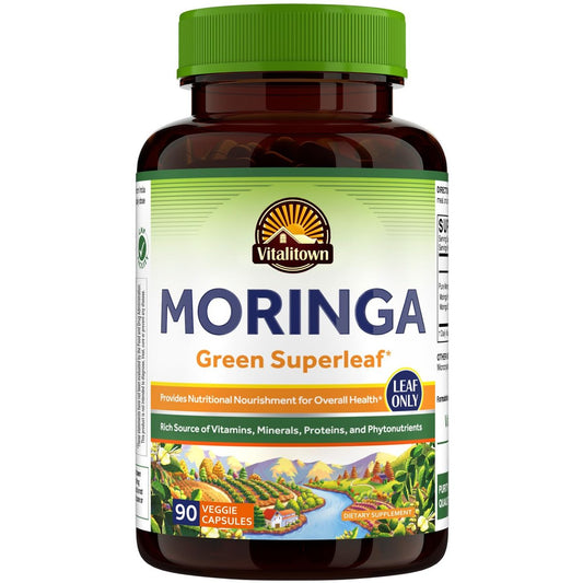 Vitalitown Moringa Kapseln – Reine Moringa Oleifera Blätter, Ohne Stängel, Kein Koffein, Energie & Immunsystem, 90 Kapseln