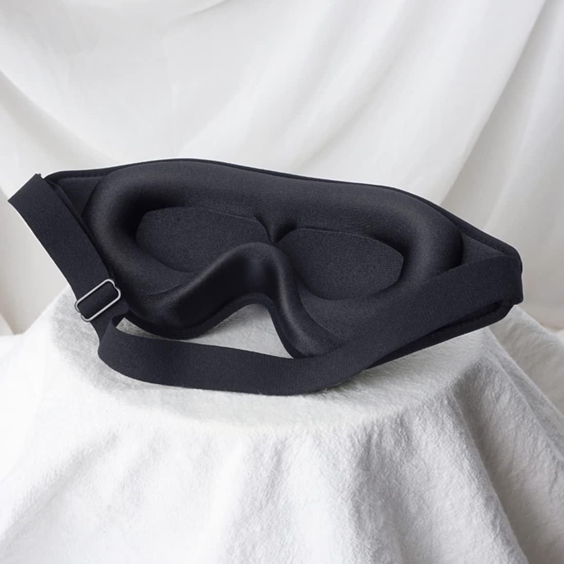 3D Schlafmaske mit Memory-Schaum – 99% Lichtblockade, Null Druck, verstellbar – für Herren, Damen, Reisen, Yoga (Schwarz)