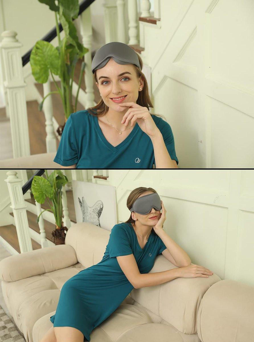 3D Tiefenkontur Schlafmaske – 99% Lichtblockade, Null Druck, Memory-Schaum, für Männer und Frauen (Grau)
