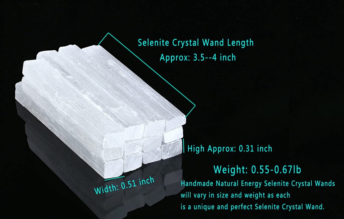 MAIBAOTA 4 Zoll Selenit-Kristallstab, Selenit-Sticks in Bulk, Selenit-Aufladeplatte, Reiki-Metaphysisches Zubehör, Wicca-Altar-Zubehör für Hexerei, 12 Stück