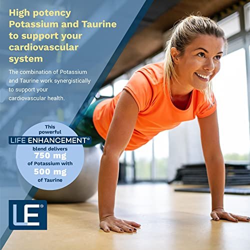 Life Enhancement Hochdosiertes Kaliumpräparat mit Taurin – 750 mg Kalium/500 mg Taurin pro Portion – Unterstützt die Herz-Kreislauf-Gesundheit – 120 Kapseln (60 Portionen) – Hergestellt in den USA