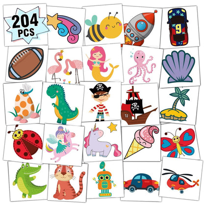 Partywind 204 temporäre Tattoos für Kinder – Individuell verpackt, Partyzubehör, Überraschungsgeschenke für Goodie Bags