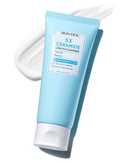 SKINTIFIC 5X Ceramide Low pH Gesichtsreiniger – Sanfte, feuchtigkeitsspendende Reinigung mit Hyaluronsäure für trockene bis normale Haut, parfümfrei, hautverträglich getestet