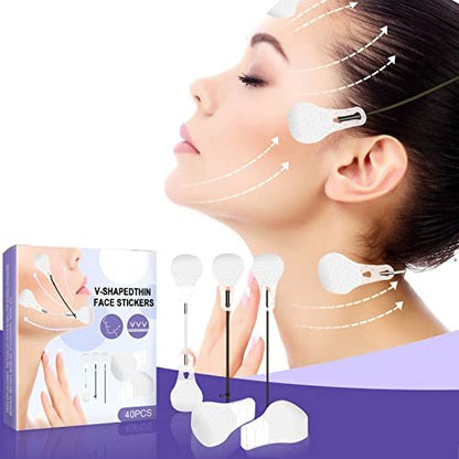 Teetown Face Lift Tape, 40 Stück ultradünnes unsichtbares Gesichts-Lifting-Band mit elastischen Lifting-Seilen, strafft die Haut und versteckt Gesichts- und Halsfalten, hebt erschlaffte Haut