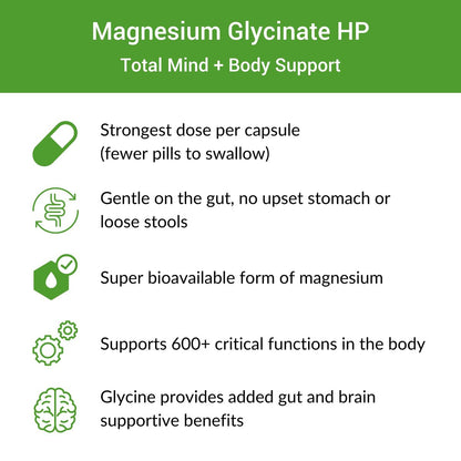 Healthy Gut Magnesium-HP | Hochreine Magnesiumglycinat-Kapseln ohne Füllstoffe | 180 mg Magnesiumglycinat | 60 Portionen