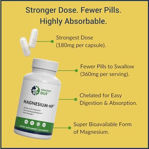 Healthy Gut Magnesium-HP | Hochreine Magnesiumglycinat-Kapseln ohne Füllstoffe | 180 mg Magnesiumglycinat | 60 Portionen