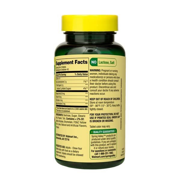 Spring Valley Papaya-Enzym-Komplex Tabletten – 180 Kautabletten (2er-Pack)