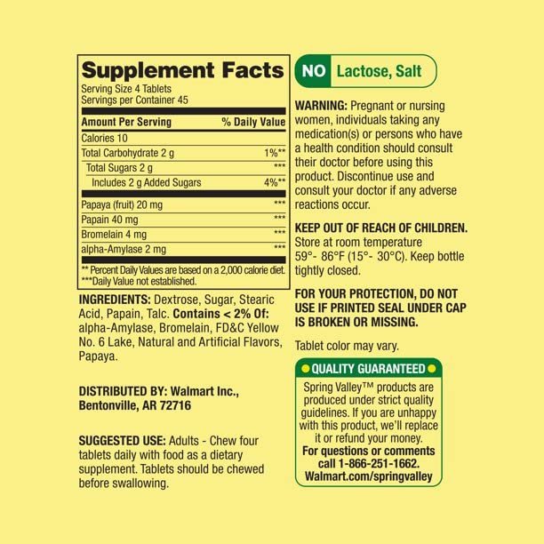Spring Valley Papaya-Enzym-Komplex Tabletten – 180 Kautabletten (2er-Pack)