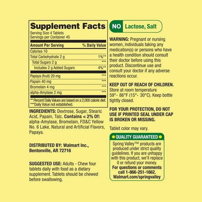 Spring Valley Papaya-Enzym-Komplex Tabletten – 180 Kautabletten (2er-Pack)
