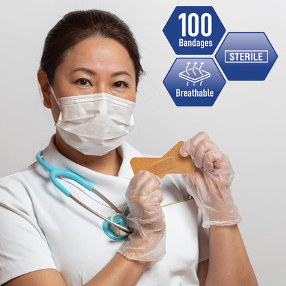 MED PRIDE Sterile Fingertip Fabric Bandages 1.75 x 3 Zoll, hypoallergen, latexfrei, 100 Stück