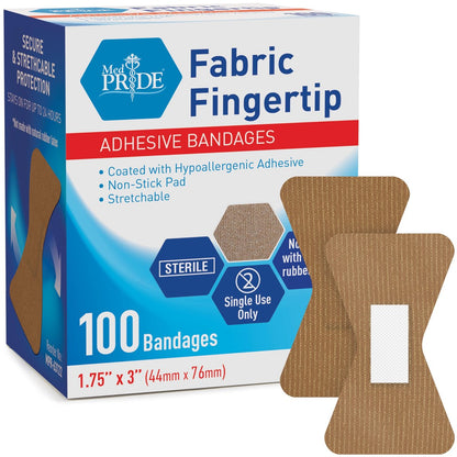 MED PRIDE Sterile Fingertip Fabric Bandages 1.75 x 3 Zoll, hypoallergen, latexfrei, 100 Stück