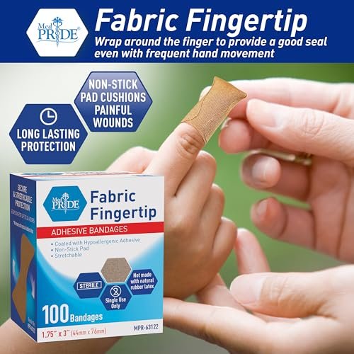 MED PRIDE Sterile Fingertip Fabric Bandages 1.75 x 3 Zoll, hypoallergen, latexfrei, 100 Stück