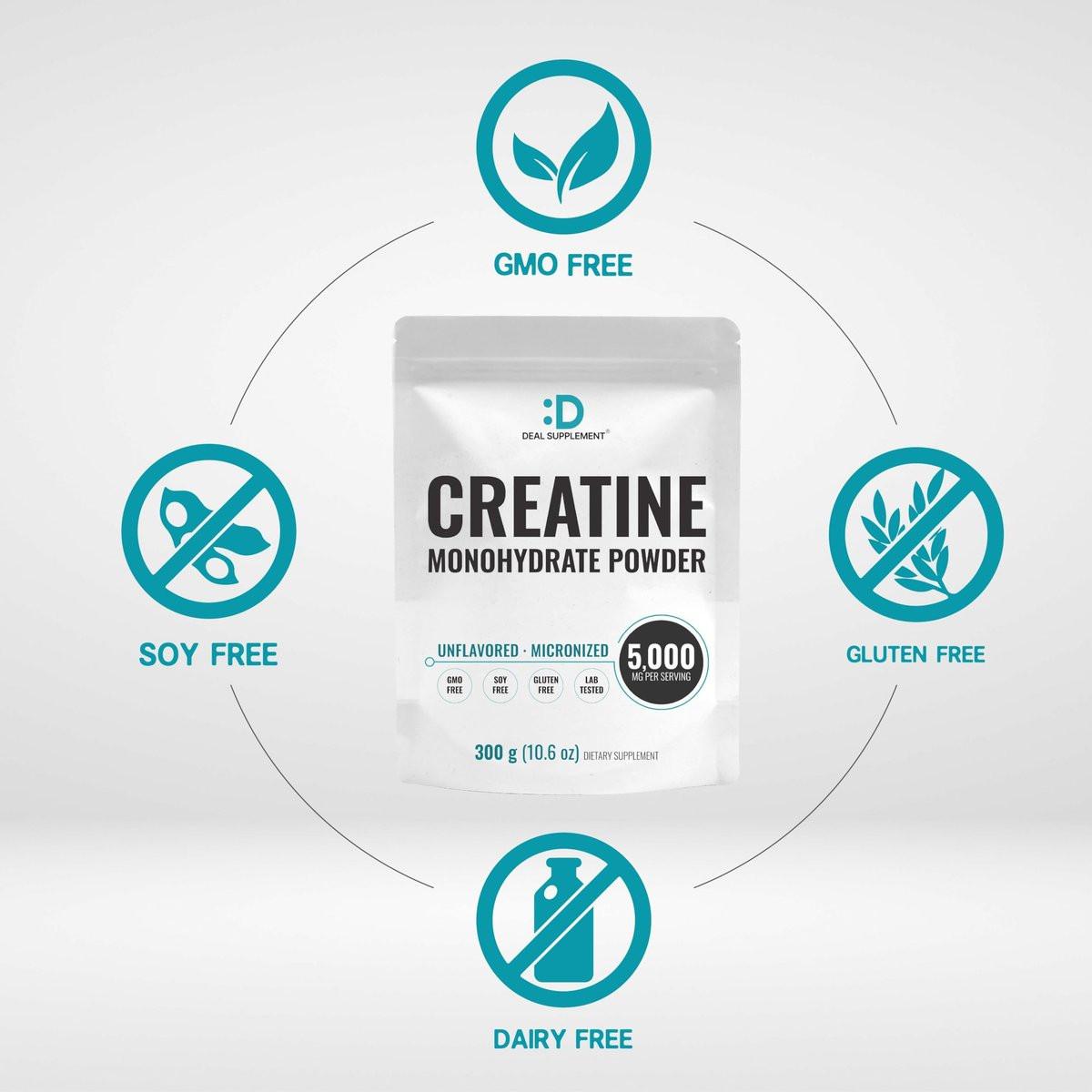 DEAL SUPPLEMENT Instant Creatine Monohydrat Pulver, 5g pro Portion – 60 Portionen | Mikronisiert, ungewürzt, schnell absorbierend | Ohne Füllstoffe, Nicht-GVO, Keto-freundlich, Vegan