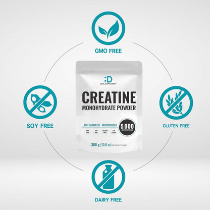 DEAL SUPPLEMENT Instant Creatine Monohydrat Pulver, 5g pro Portion – 60 Portionen | Mikronisiert, ungewürzt, schnell absorbierend | Ohne Füllstoffe, Nicht-GVO, Keto-freundlich, Vegan