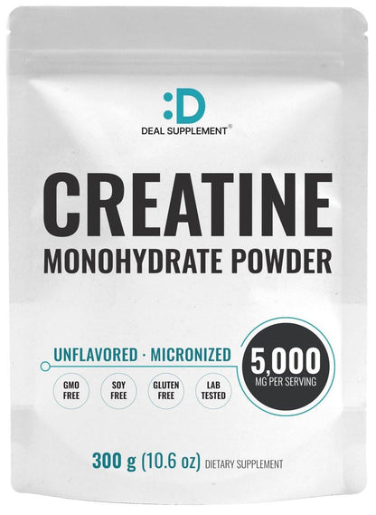 DEAL SUPPLEMENT Instant Creatine Monohydrat Pulver, 5g pro Portion – 60 Portionen | Mikronisiert, ungewürzt, schnell absorbierend | Ohne Füllstoffe, Nicht-GVO, Keto-freundlich, Vegan