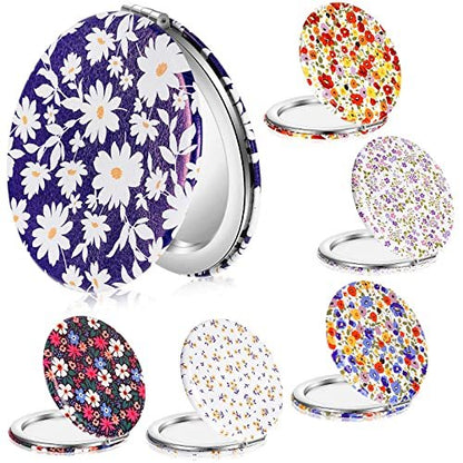 Vicenpal 6er-Pack Blumen-Kompaktspiegel für Damen, Mini-Faltspiegel für die Handtasche mit Vergrößerung, tragbarer Reisespiegel, Geschenk zum Geburtstag, für Brautjungfern, Frühling & Muttertag