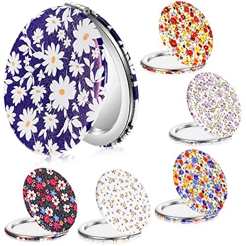 Vicenpal 6er-Pack Blumen-Kompaktspiegel für Damen, Mini-Faltspiegel für die Handtasche mit Vergrößerung, tragbarer Reisespiegel, Geschenk zum Geburtstag, für Brautjungfern, Frühling & Muttertag