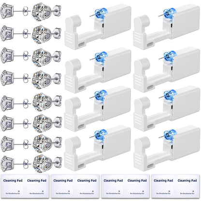 Novopiercing 24-teiliges Ohrpiercing-Set: Einweg-Pistolen-Set mit 8 Pistolen, 8 Ohrsteckern, 8 Reinigungspads