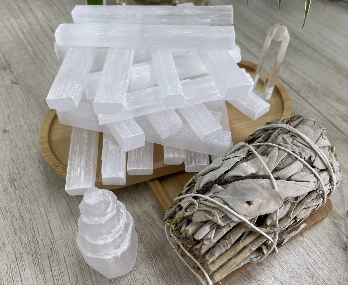 XIANNVXI 4 Zoll Selenit Sticks 12 Stück Große Selenit Kristallstäbe Weiß Roh Rauer Kristall Bulk für Heilung Reiki Metaphysische Energie Zeichnung Schutz Wicca Altar Zubehör Meditation