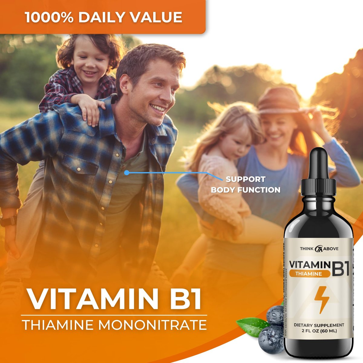 Think Above Vitamin B1 Thiaminmononitrat - Flüssige Tropfen Ergänzung (59 ml)