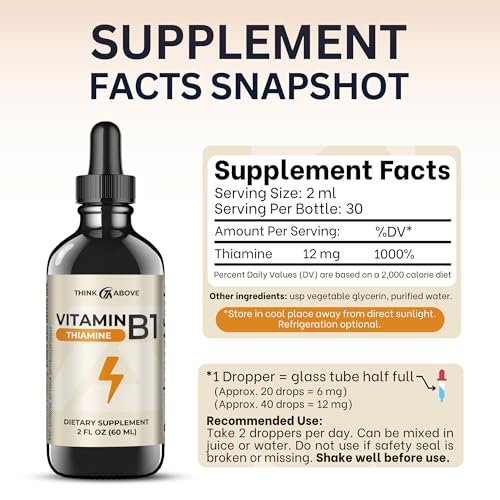 Think Above Vitamin B1 Thiaminmononitrat - Flüssige Tropfen Ergänzung (59 ml)