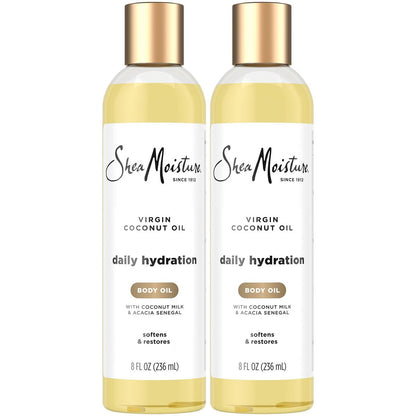 Shea Moisture Körperöl, tägliche Feuchtigkeitspflege 2er-Pack – Leichte, nicht fettende Feuchtigkeitscreme mit Virgin Kokosnussöl für weiche, geschmeidige Haut, 2 x 237 ml