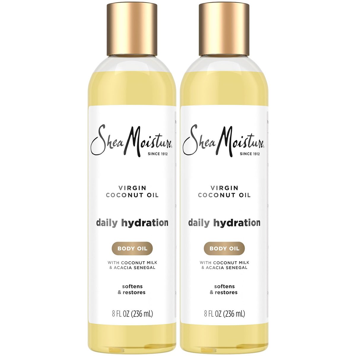 Shea Moisture Körperöl, tägliche Feuchtigkeitspflege 2er-Pack – Leichte, nicht fettende Feuchtigkeitscreme mit Virgin Kokosnussöl für weiche, geschmeidige Haut, 2 x 237 ml