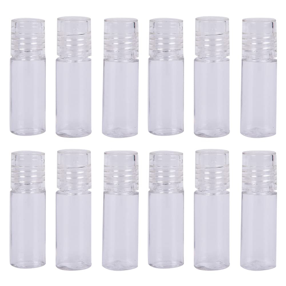 12er-Pack Mini Klare 3ml Losepuderbehälter aus Plastik - Nachfüllbare Puderflasche mit Sieb für Loses Puder, Lidschatten, Kosmetikproben - Transparent