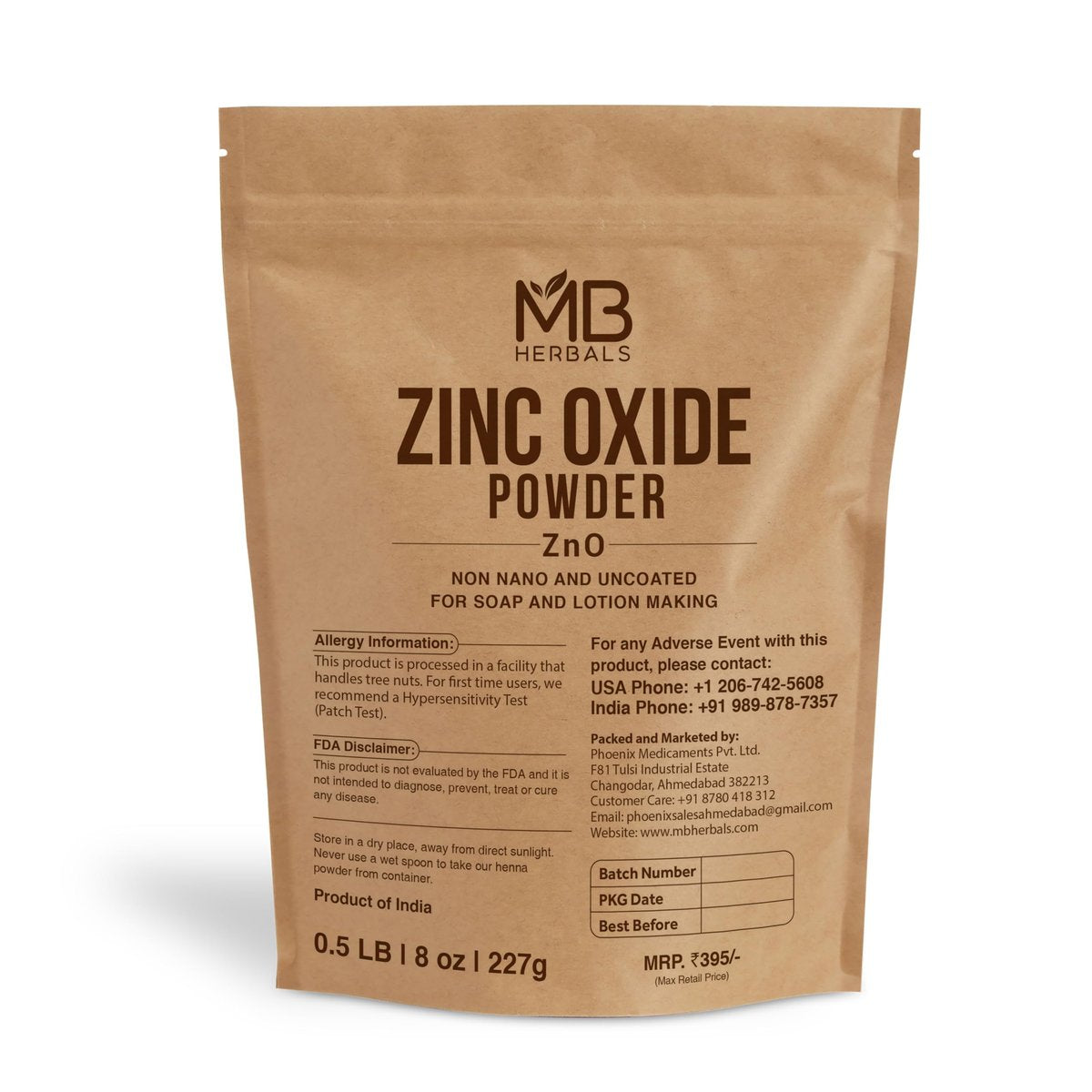 MB Herbals Zinkoxid Pulver 226,8 g | unbeschichtet & nicht-nano | Für DIY Sonnenschutz Lotion & Creme