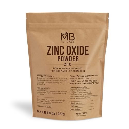 MB Herbals Zinkoxid Pulver 226,8 g | unbeschichtet & nicht-nano | Für DIY Sonnenschutz Lotion & Creme