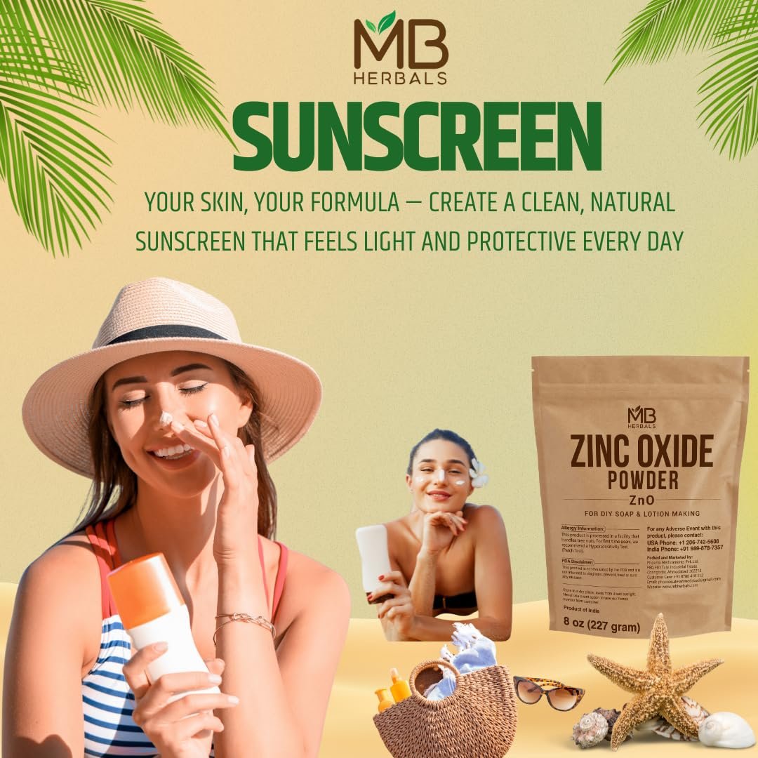 MB Herbals Zinkoxid Pulver 226,8 g | unbeschichtet & nicht-nano | Für DIY Sonnenschutz Lotion & Creme