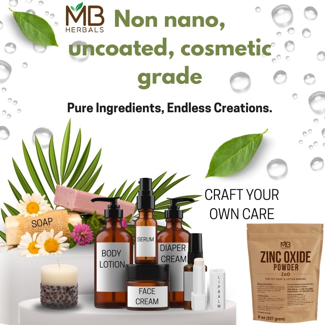MB Herbals Zinkoxid Pulver 226,8 g | unbeschichtet & nicht-nano | Für DIY Sonnenschutz Lotion & Creme