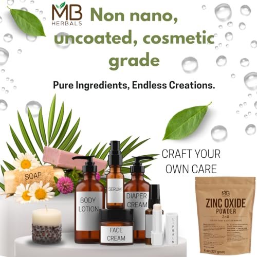MB Herbals Zinkoxid Pulver 226,8 g | unbeschichtet & nicht-nano | Für DIY Sonnenschutz Lotion & Creme
