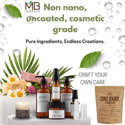 MB Herbals Zinkoxid Pulver 226,8 g | unbeschichtet & nicht-nano | Für DIY Sonnenschutz Lotion & Creme