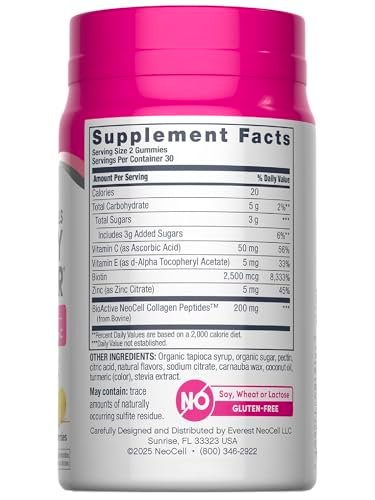 NeoCell Haar, Haut und Nägel Gummibärchen | 60 Stück | Kollagenpeptide plus Biotin | mit Vitamin C und E | Fortschrittliche Schönheitsformel | für Frauen und Männer