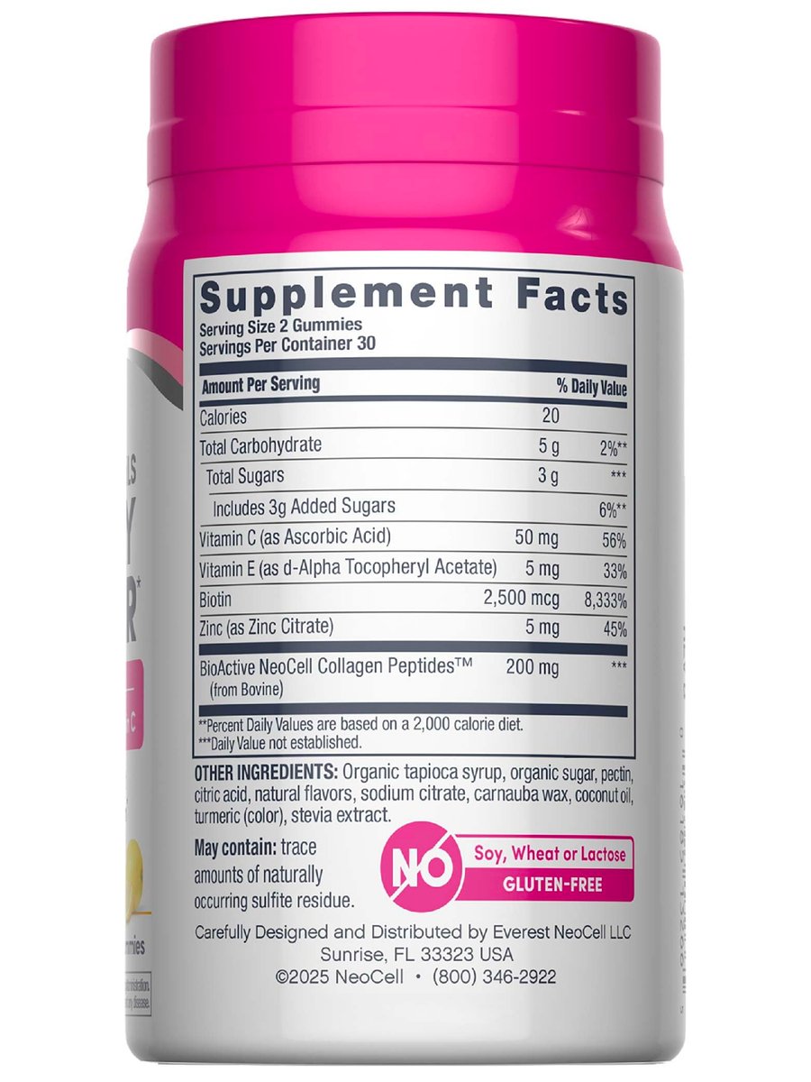 NeoCell Haar, Haut und Nägel Gummibärchen | 60 Stück | Kollagenpeptide plus Biotin | mit Vitamin C und E | Fortschrittliche Schönheitsformel | für Frauen und Männer