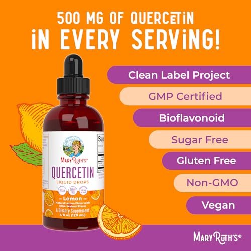 MaryRuth Organics Quercetin Liquid Drops | Zuckerfrei | 500 mg für Erwachsene ab 18 Jahren | Unterstützt die Herz-Kreislauf-Gesundheit | Bioflavonoid | Vegan | Ohne Gentechnik | Glutenfrei | 118 ml