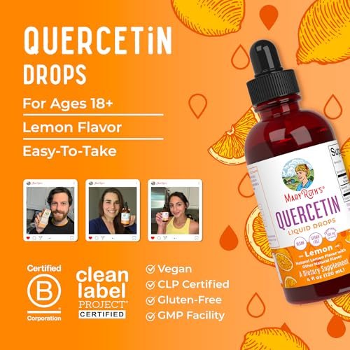 MaryRuth Organics Quercetin Liquid Drops | Zuckerfrei | 500 mg für Erwachsene ab 18 Jahren | Unterstützt die Herz-Kreislauf-Gesundheit | Bioflavonoid | Vegan | Ohne Gentechnik | Glutenfrei | 118 ml