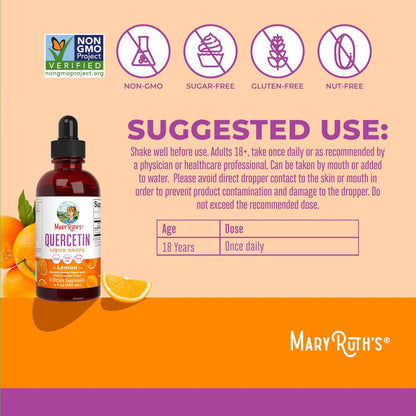 MaryRuth Organics Quercetin Liquid Drops | Zuckerfrei | 500 mg für Erwachsene ab 18 Jahren | Unterstützt die Herz-Kreislauf-Gesundheit | Bioflavonoid | Vegan | Ohne Gentechnik | Glutenfrei | 118 ml