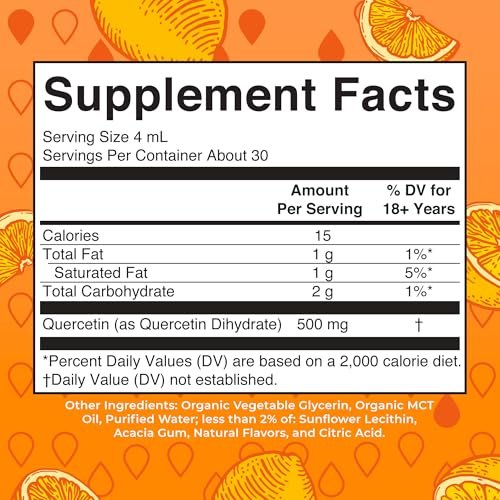 MaryRuth Organics Quercetin Liquid Drops | Zuckerfrei | 500 mg für Erwachsene ab 18 Jahren | Unterstützt die Herz-Kreislauf-Gesundheit | Bioflavonoid | Vegan | Ohne Gentechnik | Glutenfrei | 118 ml