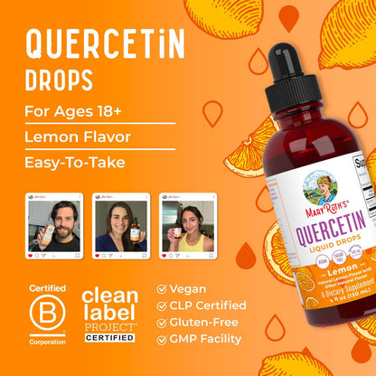 MaryRuth Organics Quercetin Liquid Drops | Zuckerfrei | 500 mg für Erwachsene ab 18 Jahren | Unterstützt die Herz-Kreislauf-Gesundheit | Bioflavonoid | Vegan | Ohne Gentechnik | Glutenfrei | 118 ml
