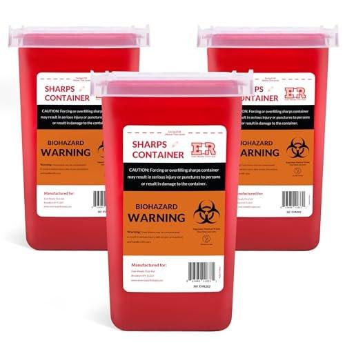 Ever Ready First Aid Entsorgungsset für scharfe Gegenstände – 3er-Pack Behälter mit Split-Design und Verriegelungsmechanismus, 1 Quart, Rot