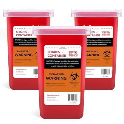 Ever Ready First Aid Entsorgungsset für scharfe Gegenstände – 3er-Pack Behälter mit Split-Design und Verriegelungsmechanismus, 1 Quart, Rot