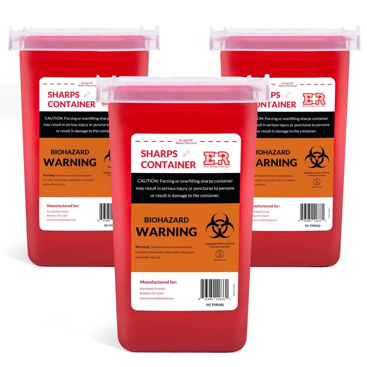 Ever Ready First Aid Entsorgungsset für scharfe Gegenstände – 3er-Pack Behälter mit Split-Design und Verriegelungsmechanismus, 1 Quart, Rot