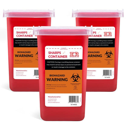 Ever Ready First Aid Entsorgungsset für scharfe Gegenstände – 3er-Pack Behälter mit Split-Design und Verriegelungsmechanismus, 1 Quart, Rot