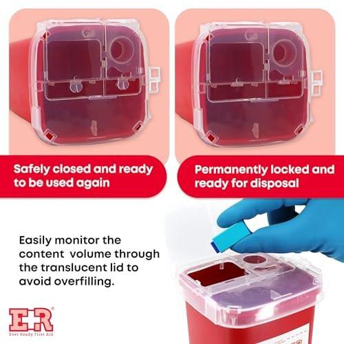 Ever Ready First Aid Entsorgungsset für scharfe Gegenstände – 3er-Pack Behälter mit Split-Design und Verriegelungsmechanismus, 1 Quart, Rot