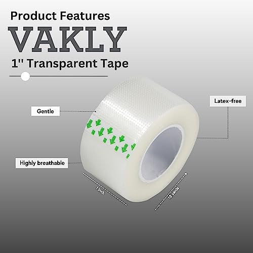 Vakly Klarer medizinischer Tape 1 Zoll x 10 Yards (6er-Pack) – Transparenter atmungsaktiver Haftverband für Erste Hilfe, Latexfrei, hypoallergen, für empfindliche Haut