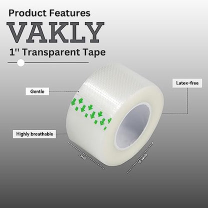 Vakly Klarer medizinischer Tape 1 Zoll x 10 Yards (6er-Pack) – Transparenter atmungsaktiver Haftverband für Erste Hilfe, Latexfrei, hypoallergen, für empfindliche Haut