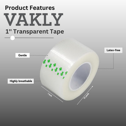 Vakly Klarer medizinischer Tape 1 Zoll x 10 Yards (6er-Pack) – Transparenter atmungsaktiver Haftverband für Erste Hilfe, Latexfrei, hypoallergen, für empfindliche Haut